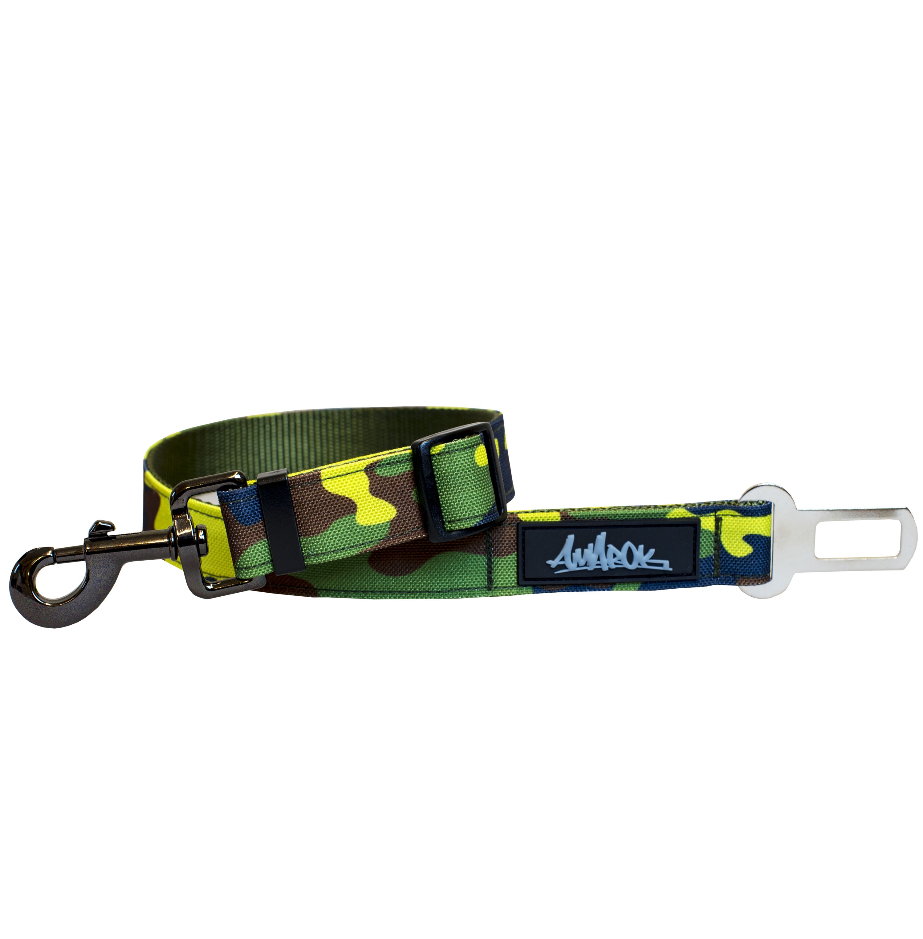 Laisse de sécurité de voiture pour petit et gros chiens, de la collection Camo Vif.