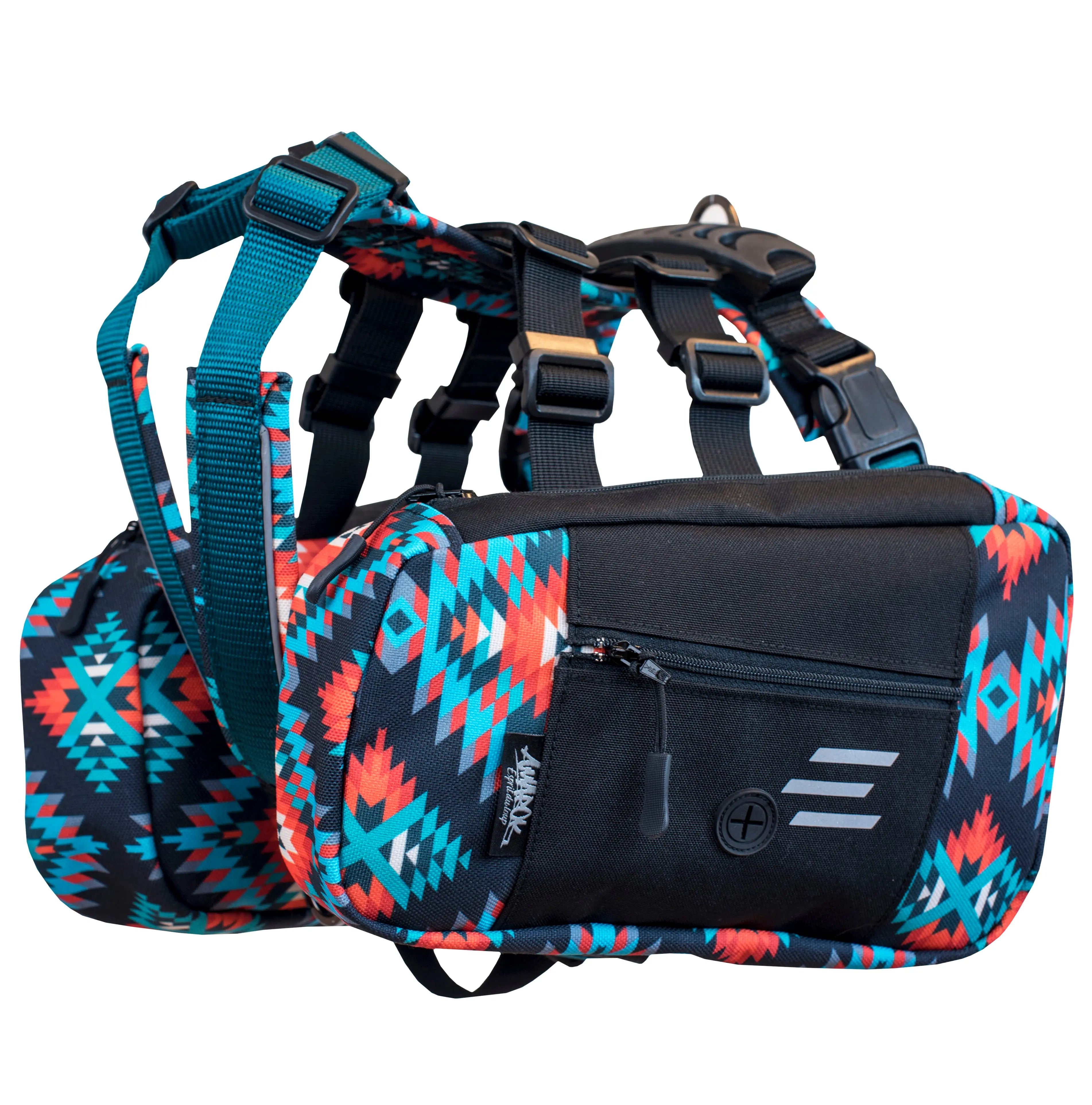 The Amarok dog backpack attached to the Odyssey harness – ideal for carrying food, water, or gear