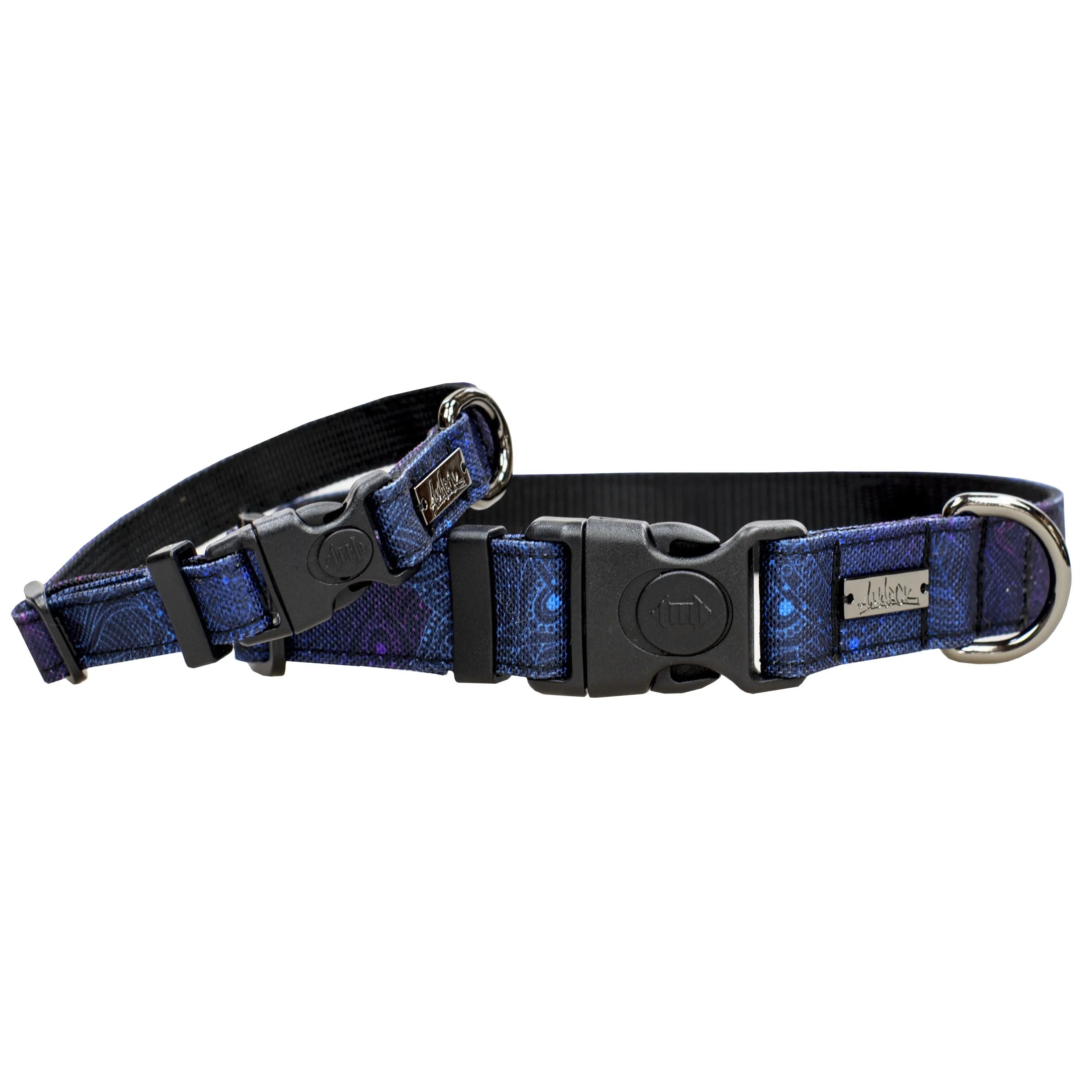 Colliers pour gros et petits chiens en tissus souple et résistants de la collection Mandala, vue de face.