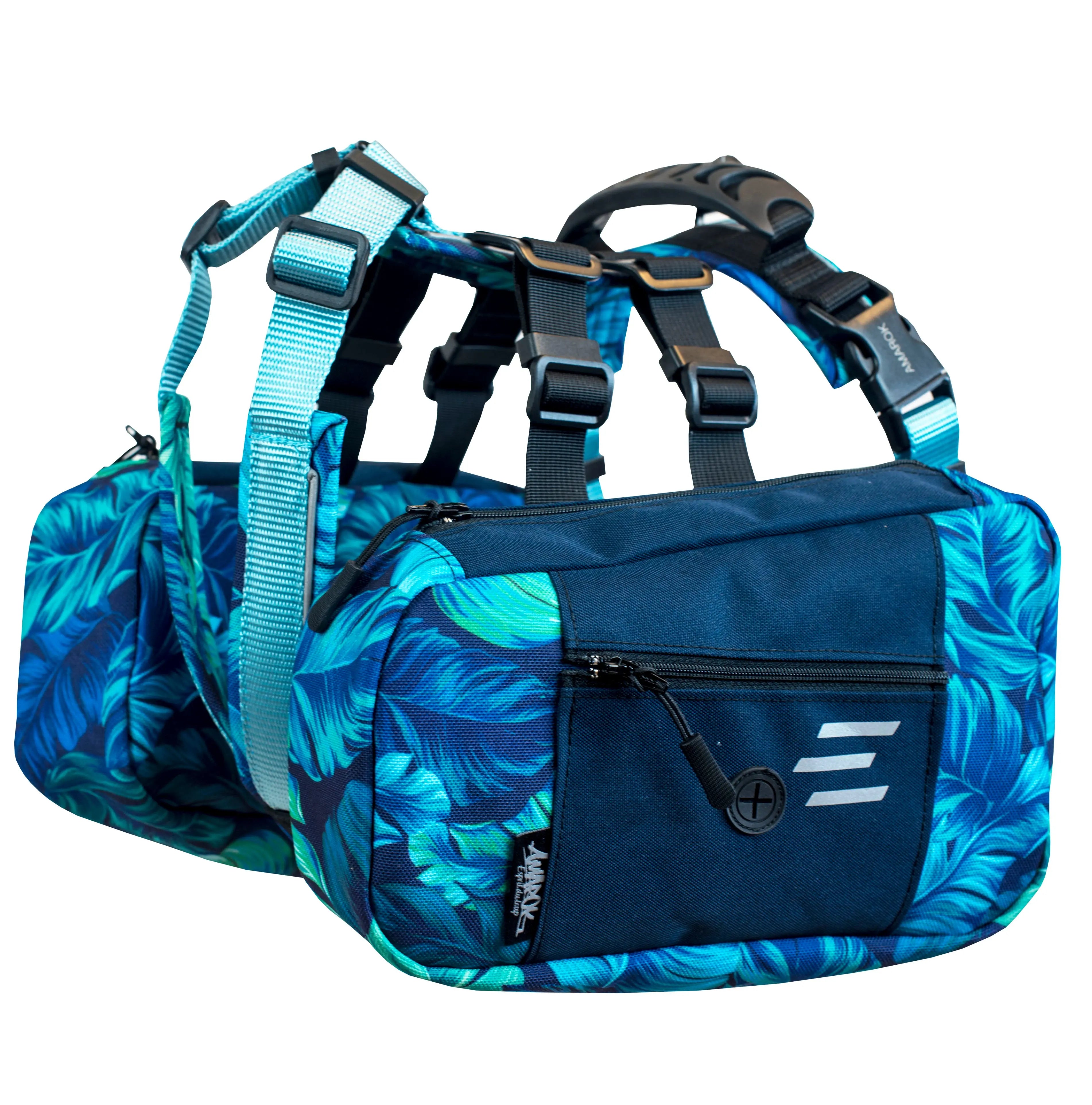 Dog backpack attached to the Odyssey harness – ideal for carrying food, water, or gear