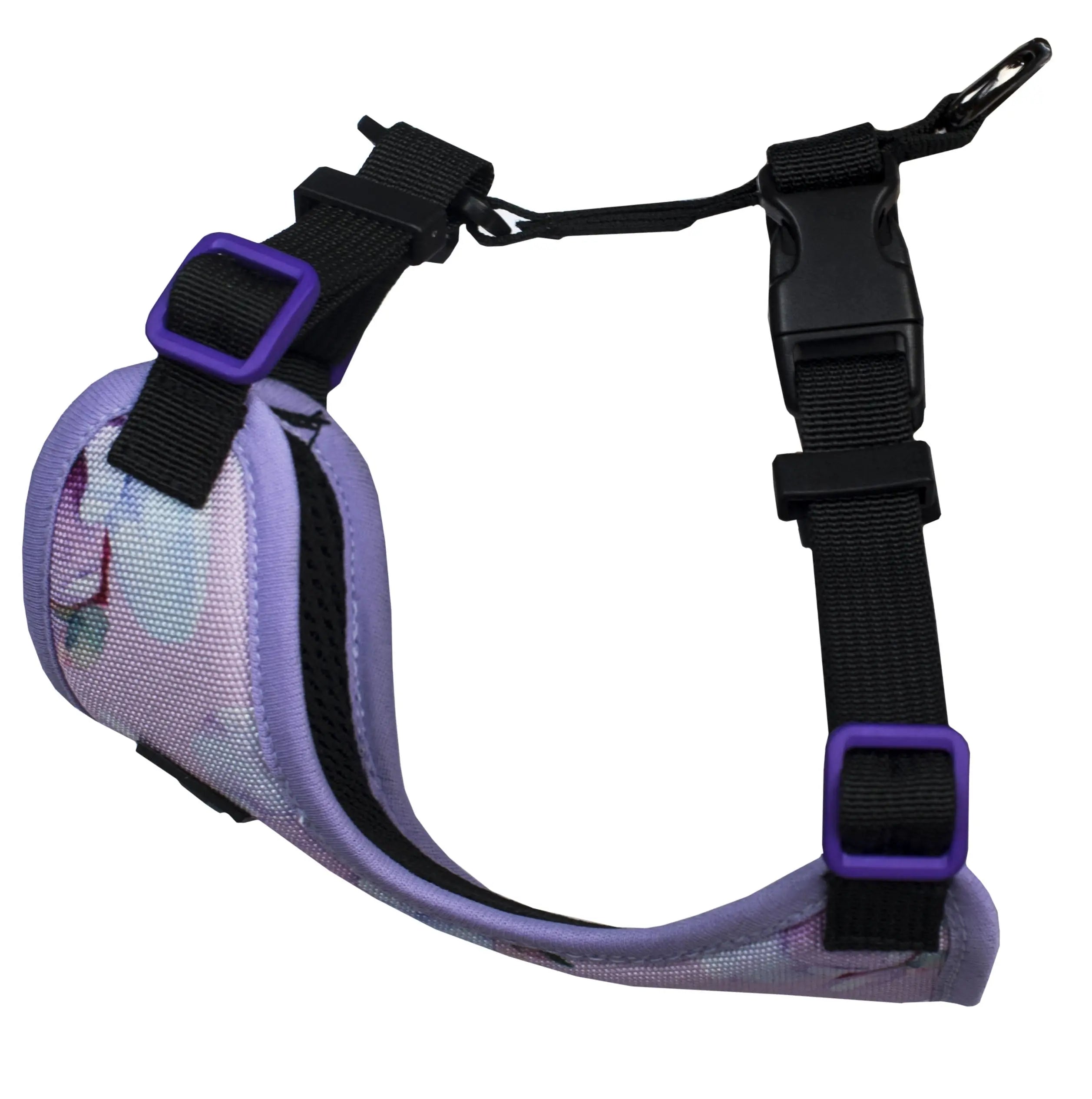 Harnais régulier de randonnées pour petite chien de la collection MYOSOTIS, vue de côté.