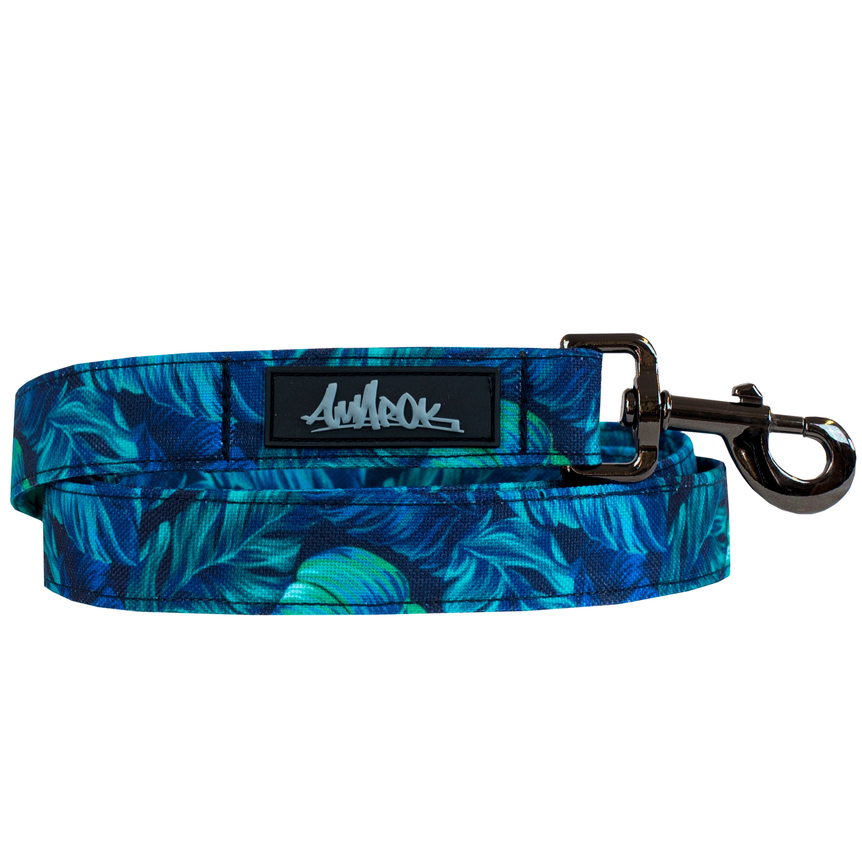Laisse pour chien en tissus souple et résistant de la collection Hawaienne. Vue de face. 