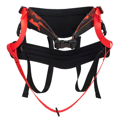 Ceinture de traction canicross de la collection Bûcheron. Aux couleur noir et rouge. Vue de face. 