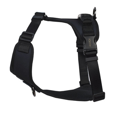 Harnais régulier de randonnées pour gros chien, de la collection ONYX, couleur noir unie. Vue de côté. 