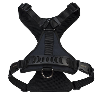 Harnais régulier de randonnées pour gros chien, de la collection ONYX, couleur noir unie. Vue de dos. 