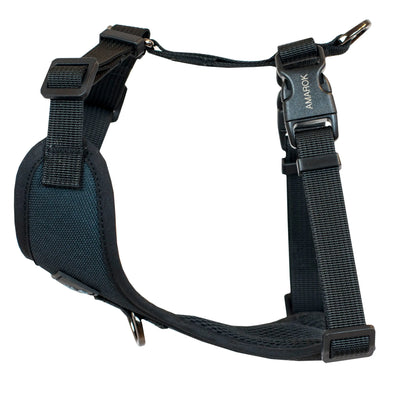 Harnais régulier de randonnée pour  petit chien de la collection ONYX. Couleur noir unie. Vue de côté.