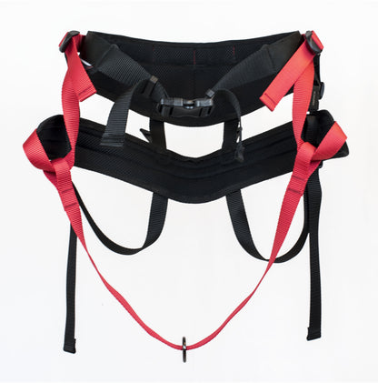 Ceinture de traction canicross de la collection Bûcheron. Aux couleur rouge et noir, vue de face. 
