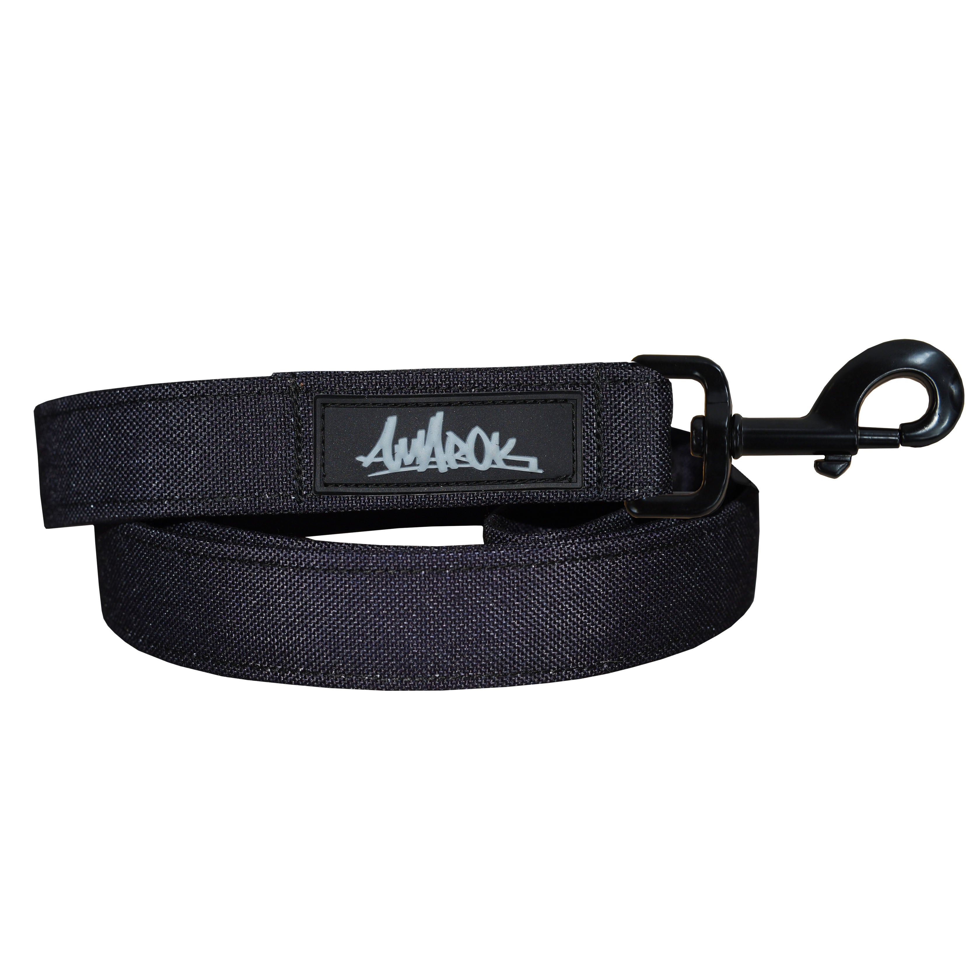 Laisse pour chien en tissus souple et résistant de la collection ONYX. Couleur noir unie. Vue de face. 